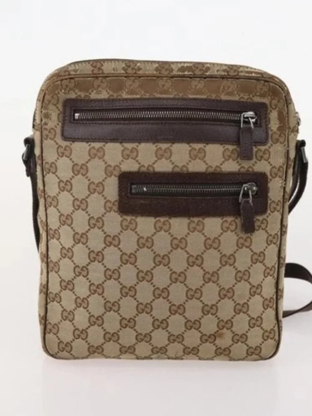 GUCCI GG Canvas Shoulder Bag Leather 3 Set Black Beige Auth bs34147